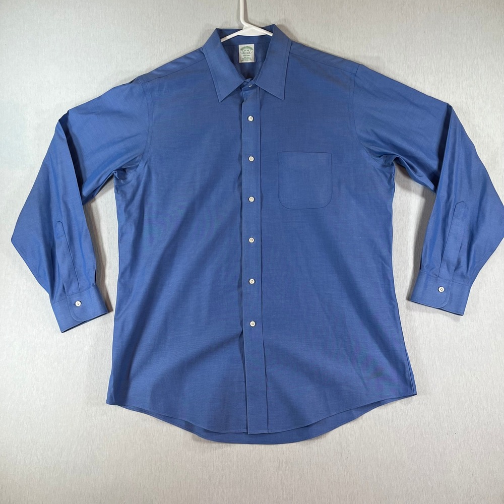 Brooks Brothers Milano Shirt Men 17-34 Blue Non-Iron American Supima Cotton Slim